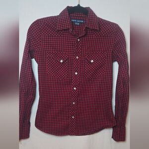 Ralph Lauren Vintage Women's 2 Red Plaid Western Button Up Snap Button Shirt